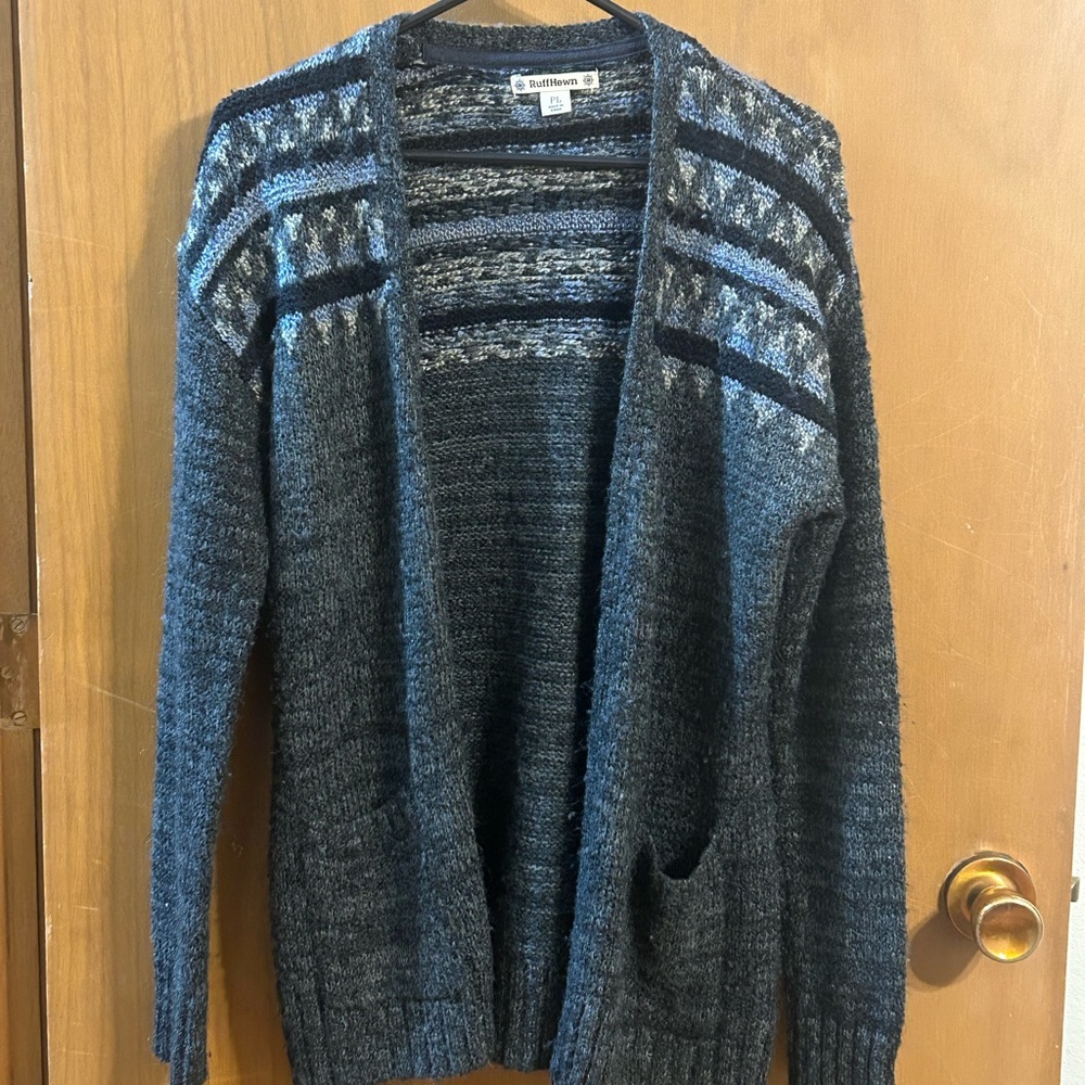Ruff Hewn Gray Wool Blend Open Cardigan Sweater Size PL‎